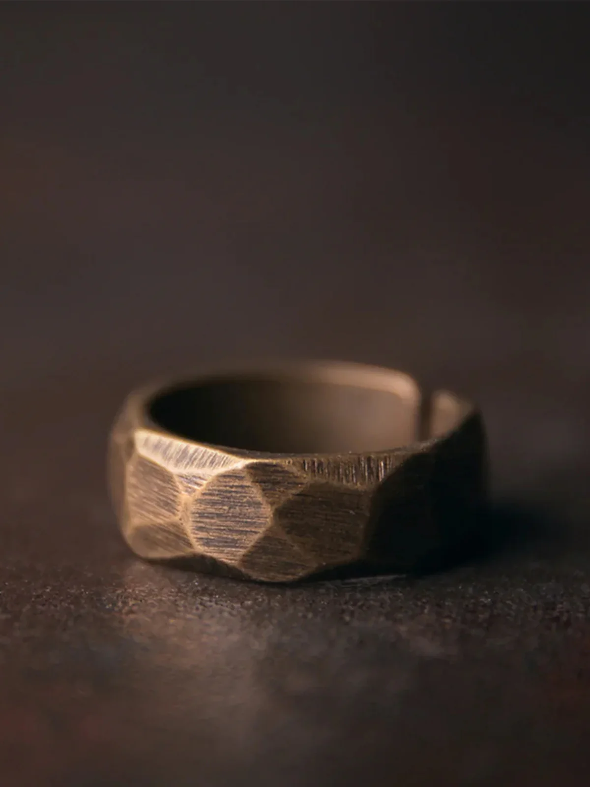 Handcrafted Multi-Faceted Open Ring in Red Copper & Brass - Image 3