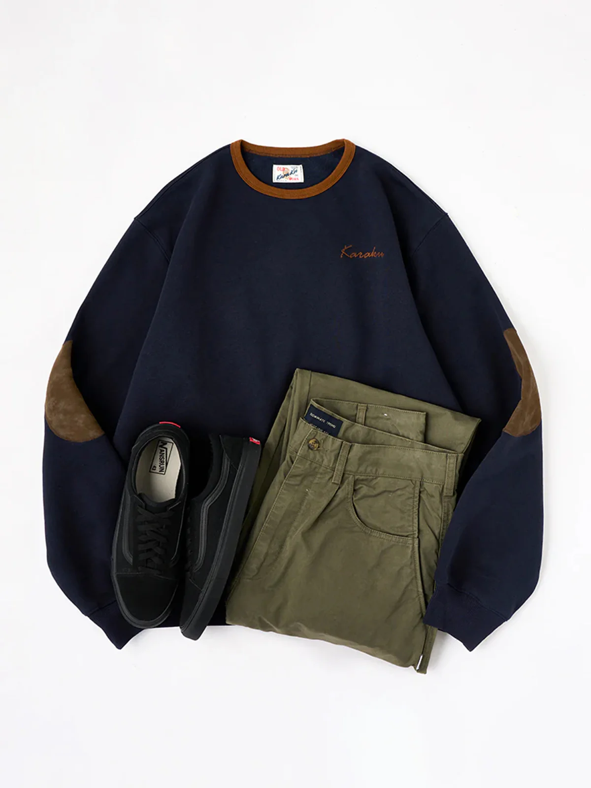 "KaraKu" Embroidery Elbow Suede Patches Brushed Cotton Sweatshirt - Image 23